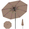 Image de CostwayParasol de Patio Solaire de 3 m avec 96 Lumières LED à 9 Modes Inclinaison Réglable Manivelle Facile 8 Baleines Toit Aéré Café