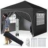 Image de CostwayTonnelle de Jardin 3x3M avec 4 Parois Latérales Amovibles Tente de Reception Portable avec Sac à Roulettes 8 Piquets 4 Ancres Noir