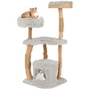 Image de CostwayArbre à Chat en Bois 124 CM avec Perchoir Supérieur en Quenouilles et Condo Tour à Chat avec Coussin Moelleux Confortable Gris