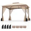Image de CostwayGazebo de Patio 300 x 365cm avec Murs en Moustiquaire Toit Double avec 4 Sacs de Sable Portes   Fermeture   clair Cadre M ©tallique Kaki