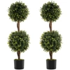 Image de CostwayLot de 2 Arbres Artificiels Topiaire 90cm avec Double Boule Fausse Plante en Pot Rempli de Ciment avec Mousse Naturelle