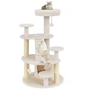 Image de CostwayArbre à Chat Multi-Niveaux avec Condo Perchoir Rembourré Poteaux à Gratter Boule en Peluche Suspendue Plates-formes de Saut Blanc