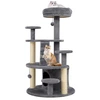 Image de CostwayArbre à Chat Multi-Niveaux avec Condo Perchoir Rembourré Poteaux à Gratter Boule en Peluche Suspendue Plates-formes de Saut Gris