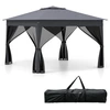 Image de CostwayTonnelle de Jardin 337 x 337 CM avec Filet en Maille 4 C ´t ©s Instantan ©e   Double Toit avec Sac de Transport Protection Solaire Gris