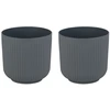 Image de CostwayLot de 2 Jardinières Rondes en Plastique 32cm à Rayures avec Système de Drainage en Option Gris