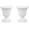 Image de CostwayLot de 2 Jardinières Vintage Pots de Fleurs en Plastique avec Base de Piédestal et Trou de Drainage Pré-marqué Conteneurs Décoratifs Blanc