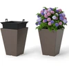 Image de CostwayLot de 2 Jardinières Carrées en Forme de Cône 35CM avec Système d'Auto-Arrosage Pots de Fleurs avec Seau Intérieur Amovible Marron