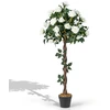 Image de CostwayPlante Artificielle de 120cm en Pot Fausse Rosier à Fleurs avec Pot de Pépinière Roses Blanches Arbre à Fleurs Artificiel Décoration Moderne
