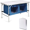 Image de CostwayTable de Camping Pliante Table de Jaridn en Aluminium Pliable et Compacte - 2 Compartiments de Rangement Réglable en Hauteur Bleu