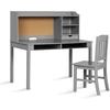 Image de CostwayEnsemble Bureau et Chaise pour Enfant Bureau pour Enfant avec Chaise Plateau Tiroirs   tag ¨res Tableau d'Affichage en Li ¨ge Gris