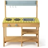 Image de CostwayCuisine en Bois pour Boue Cuisine de Jeu Extérieure avec 3 Crochets Suspendus 2 Plaques de Cuisson Évier Amovible pour 3 Ans+ Naturel