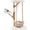 Image de CostwayArbre à Chat avec Balançoire Hamac Branches en Bois Véritable Poteaux à Gratter en Jute 2 Perchoirs Plateforme Centre d'Activité Blanc