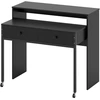 Image de CostwayBureau d'Ordinateur R ©tractable Bureau de Rangement Gain de Place avec Tiroirs Coiffeuse Compacte avec Roulettes Noir