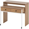 Image de CostwayBureau d'Ordinateur Rétractable Bureau de Rangement Gain de Place avec Tiroirs Coiffeuse Compacte avec Roulettes Naturel