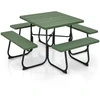 Image de CostwayEnsemble Table de Pique-nique avec 4 Bancs Intégrés Tbale de PIque-nique Carrée 135KG Trou pou Parasol 170x170x76cm Vert
