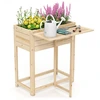 Image de CostwayGiantex Lit de Jardin Surélevé en Bois avec Pieds Tablette Latérale Pliable Drainage Bac à Plantes pour Fleurs Herbes Légumes Fruits Naturel