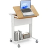 Image de CostwayBureau Portable Roulant Bureau d'Ordinateur avec Plateau Inclinable Compartiment Caché Étagères de Rangement & Panneaux Perforés Naturel