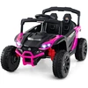 Image de CostwayVoiture Électrique 12v Camion Utv avec Télécommande 3 Vitesses Lumières Led Musique Klaxon & Suspension à Ressort pour 3+ Ans Rose