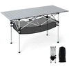 Image de CostwayTable de Camping Pliante pour Patio Table de Pique-nique Portable avec Plateau Roulable en Aluminium et Panier Table Légère Argent