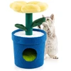 Image de CostwayArbre à Chat Mignon pour Chats d'Intérieur Tour pour Chatons avec Perchoir Rembourré en Forme de Fleur Condo en Forme de Pot Jaune