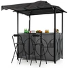 Image de CostwayGazebo de Grill avec Auvent Ensemble de bar de jardin 3 Pi ¨ces avec Table de Bar & 2 Chaises de Bar Pliables Gris