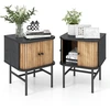Image de Costway2 Tables de Chevet avec Portes Coulissantes Moderne Du Milieu Du Siècle avec Armoire de Rangement Pieds en Métal Table Compacte Noir