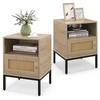 Image de Costway2 Tables de Chevet avec Rangement Table d'Appoint de Style Bohème Etagère Ouverte Armoire à Porte Décoration en Rotin Pieds en Métal