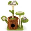 Image de CostwayArbre à Chat Mignon pour Chats Adultes Tour Multi-niveaux avec Condo Tronc Perchoir Fleur Lit Douillet en Peluche Pompon Vert