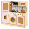 Image de CostwayCuisine pour Enfants en Bois avec Lumières et Sons Réalistes Réfrigérateur Distributeur D'eau Machine à Laver pour 3+ Ans Rose