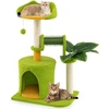 Image de CostwayArbre à Chat Mignon avec Feuilles Artificielles & Griffoirs en Sisal Perchoir Appareil de Toilettage Automatique Pompon en Peluche Vert