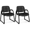 Image de CostwayEnsemble de 2 Chaises d'Accueil Ergonomique avec Cadre Métallique & Accoudoirs Rembourrés Chaise d'Accueil en Cuir Artificiel Noir