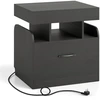 Image de CostwayTable de Chevet avec Station de Charge Table de Nuit avec Rangement Table avec 2 prises de courant 1 port USB et 1 port USB-C Noir