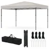 Image de CostwayTonnelle de Jardin 365 X 225CM Tente Pliable Portable avec Sac de Transport 9 Piquets 4 Cordes de Vent Tente de Gazebo Ext ©rieur Beige