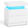 Image de CostwayTable de Chevet avec Éclairage LED 20 Couleurs Table de Nuit 2 Tiroirs en Texture Marbre Chevet de Lit pour Chambre Table d’Appoint Blanc