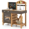Image de CostwayJouet de Cuisine d'Extérieur pour Enfants avec Tableau Noir Fours Évier Robinet Four Accessoires de Cuisine Étagères pour 3+ Naturel