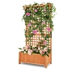 Image de CostwayJardinière Surélevée avec Treillis en Bois de Sapin avec Trou de Drainage Bac à Fleurs Lit de Jardin Naturel