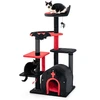 Image de CostwayArbre à Chat Gothique Tour à Chat de 134 cm de Haut avec Lit Centre d'Activités à 6 Niveaux Mobilier d'Halloween d'Intérieur Noir+Rouge