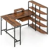 Image de CostwayBureau en L avec Étagères de Rangement Bureau d’Ordinateur d’Angle avec Station de Charge Bureau de Jeu 160*108*109cm Marron Rustique