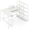 Image de CostwayBureau en L avec Étagères de Rangement Bureau d’Ordinateur d’Angle avec Station de Charge Bureau de Jeu avec Support 160*108*109cm Blanc