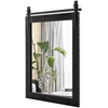 Image de CostwayMiroir Mural Rustique avec Cadre en Bois Massif et Support en Métal 76 X 56 Cm Miroir Décoratif de Style Porte de Grange Rectangulaire Noir