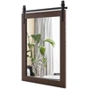 Image de CostwayMiroir Mural Rustique avec Cadre en Bois Massif et Support en Métal 76 X 56 Cm Miroir Décoratif de Style Porte de Grange Rectangulaire Noyer