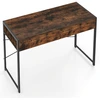 Image de CostwayBureau Informatique avec 2 Tiroirs Bureau de Rédaction Compact avec Cadre Métallique Robuste Table de Travail Polyvalente Brun Rustique