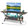 Image de CostwayMeuble TV pour Téléviseurs 65'' Meuble Multimédia à 3 Niveaux avec Lumières RGB LED et Station de Charge Console Multimédia 140x40x54cm Brun