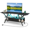 Image de CostwayMeuble TV pour Téléviseurs 65'' Meuble Multimédia à 3 Niveaux avec Lumières RGB LED et Station de Charge Console Multimédia 140x40x54cm Noir