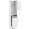 Image de CostwayArmoire de Salle de Bain 170 CM Colonne de Linge Solide & Étroite avec Rangement Étagère Ajustable Sac à Linge avec Poignées Longues Blanc