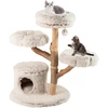Image de CostwayArbre à Chat Moderne Tour de 102 cm avec Branches en Bois Véritable Condo 2 Plateformes Perchoir Griffoir en Jute Balle Suspendue Blanc
