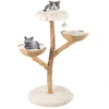 Image de CostwayArbre à Chat Moderne Tour de 122 cm avec Branches en Bois Véritable et Perchoir Fleuri 2 Paniers en Rotin Griffoir en Jute Naturel Blanc
