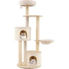 Image de CostwayArbre à Chat de 152 CM Tour en Bois pour Chatons avec Griffoirs en Sisal & Tapis 2 Condos Perchoir Hamac Jouet Suspendu Coussin Naturel