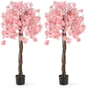 Image de CostwayCerisier Artificiel en Fleurs de 160 cm de Haut Fausse Plante à Fleurs en Pot avec Fleurs Roses et Blanches Rose