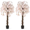 Image de CostwayCerisier Artificiel en Fleurs de 160 cm de Haut Fausse Plante à Fleurs en Pot avec Fleurs Roses et Blanches Blanc